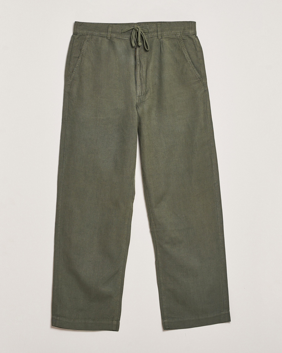 Mies | Housut | Polo Ralph Lauren | Pleated Cotton Linen Pants New Olive
