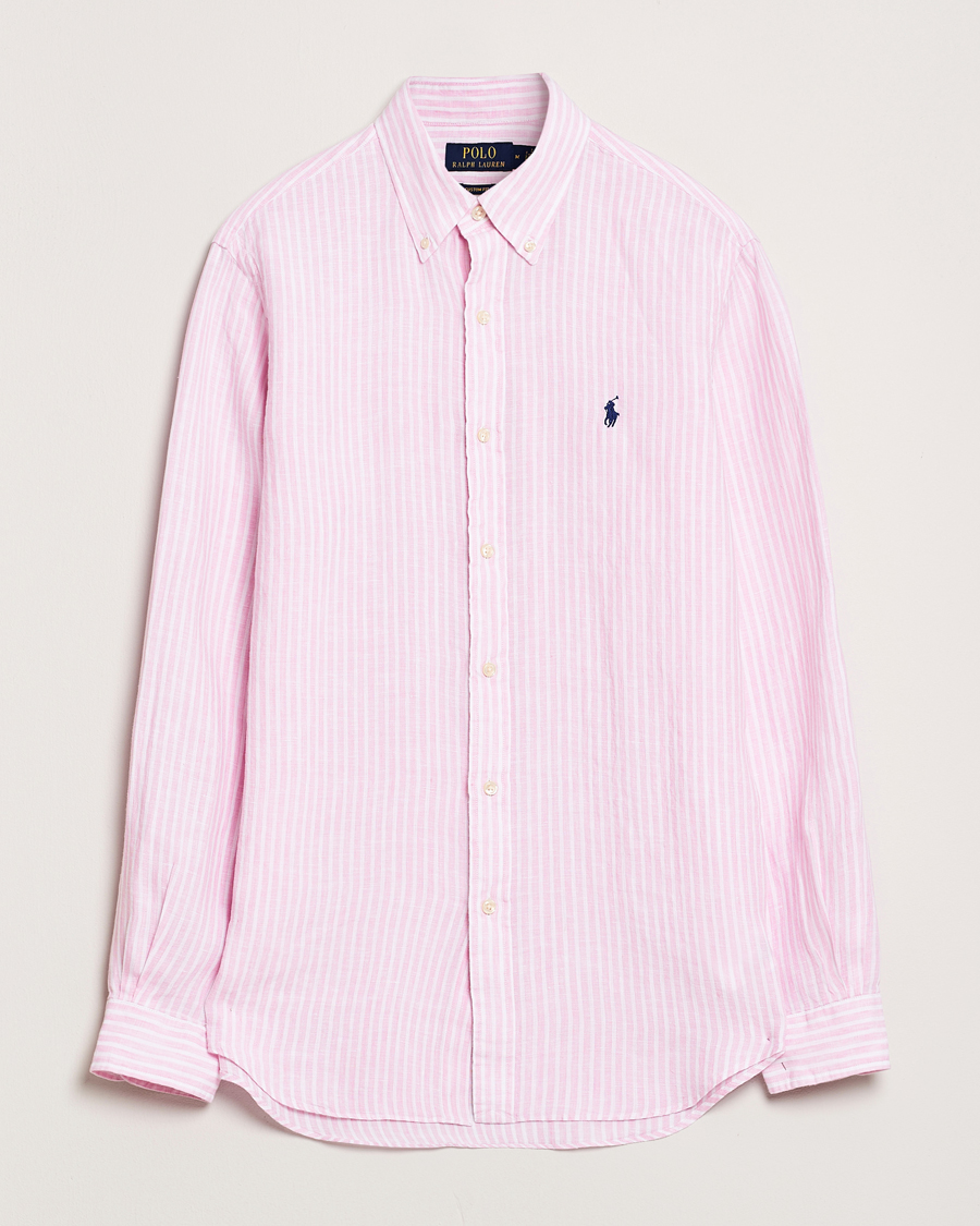 Mies | Kauluspaidat | Polo Ralph Lauren | Custom Fit Striped Linen Shirt Pink/White
