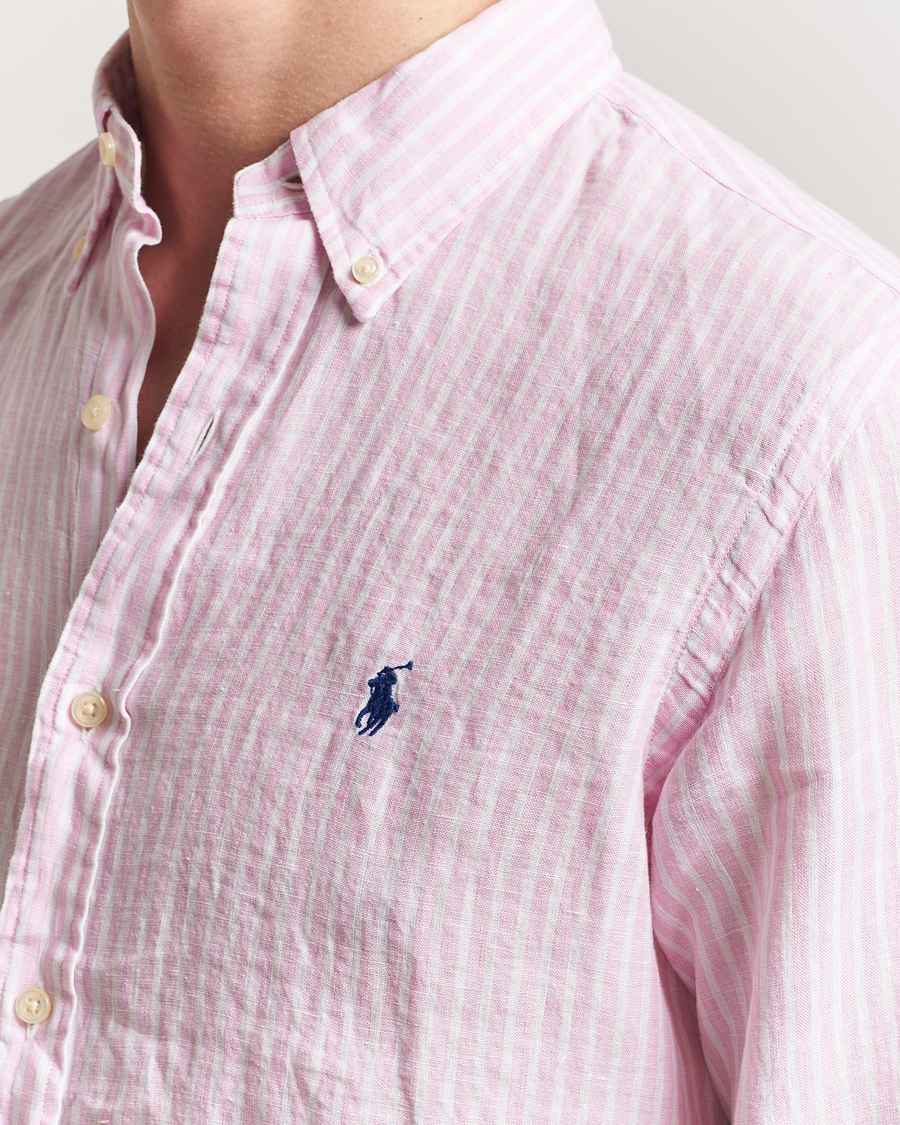Mies | Kauluspaidat | Polo Ralph Lauren | Custom Fit Striped Linen Shirt Pink/White
