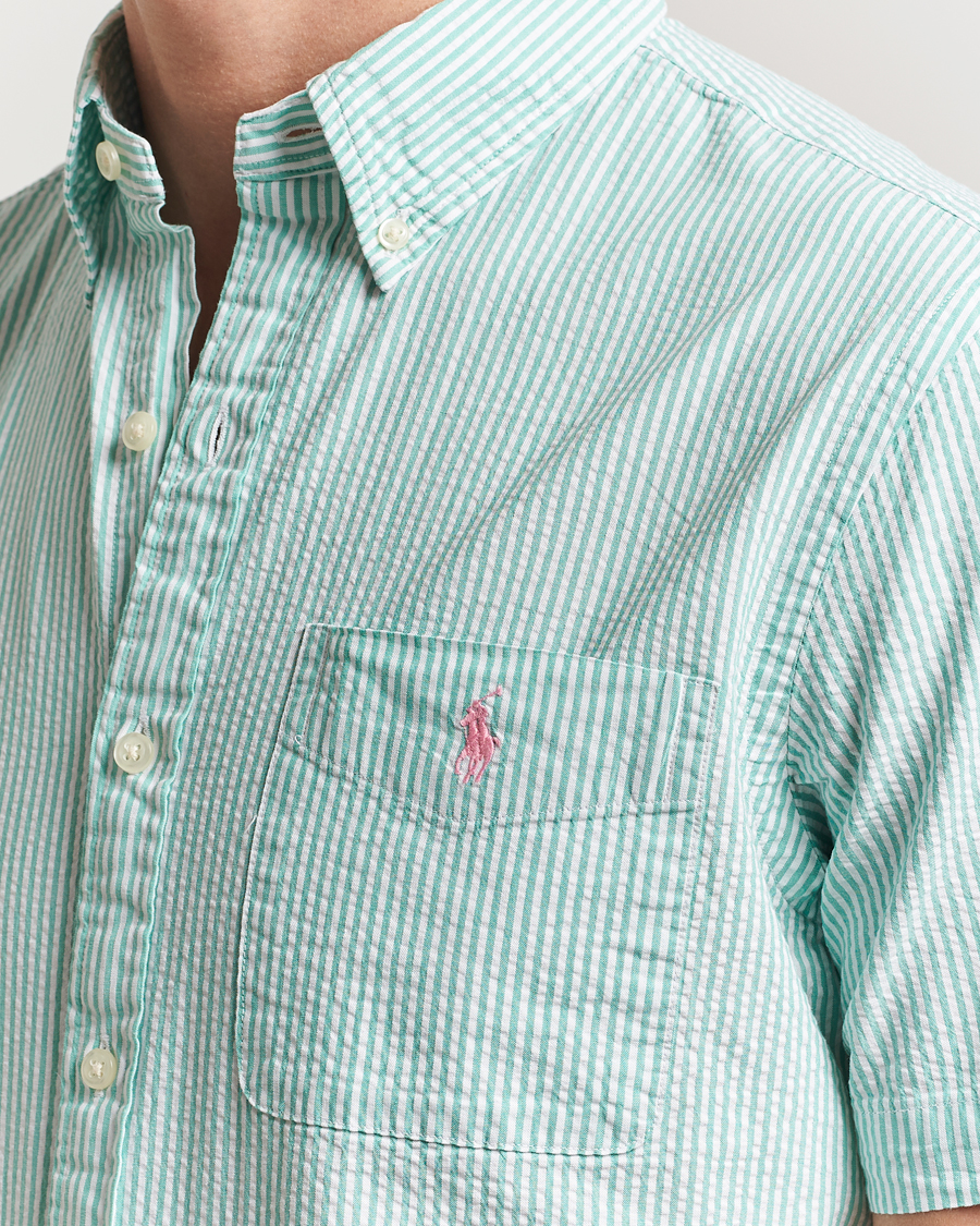 Mies | Kauluspaidat | Polo Ralph Lauren | Seersucker Short Sleeve Striped Shirt Green/White