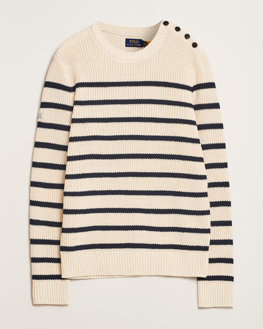 Mies | Puserot | Polo Ralph Lauren | Cotton/Linen Striped Sweater Cream/Navy