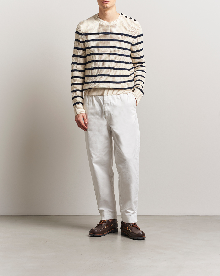 Mies | Puserot | Polo Ralph Lauren | Cotton/Linen Striped Sweater Cream/Navy