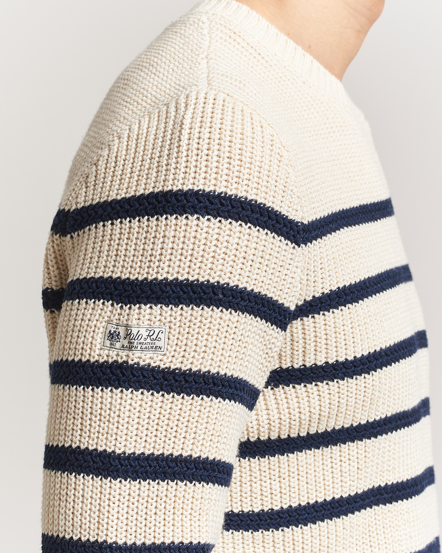 Mies | Puserot | Polo Ralph Lauren | Cotton/Linen Striped Sweater Cream/Navy