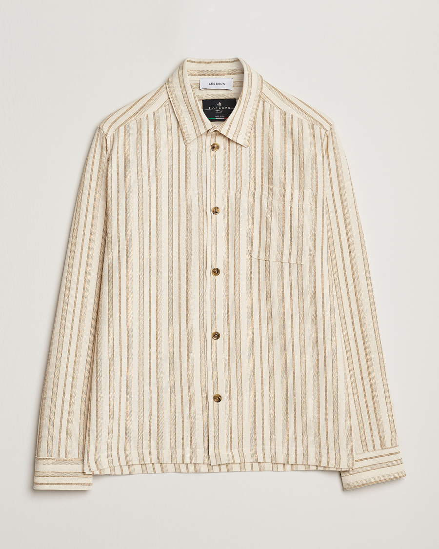 Mies | Kauluspaidat | LES DEUX | Shane Stripe Cotton Overshirt Ivory