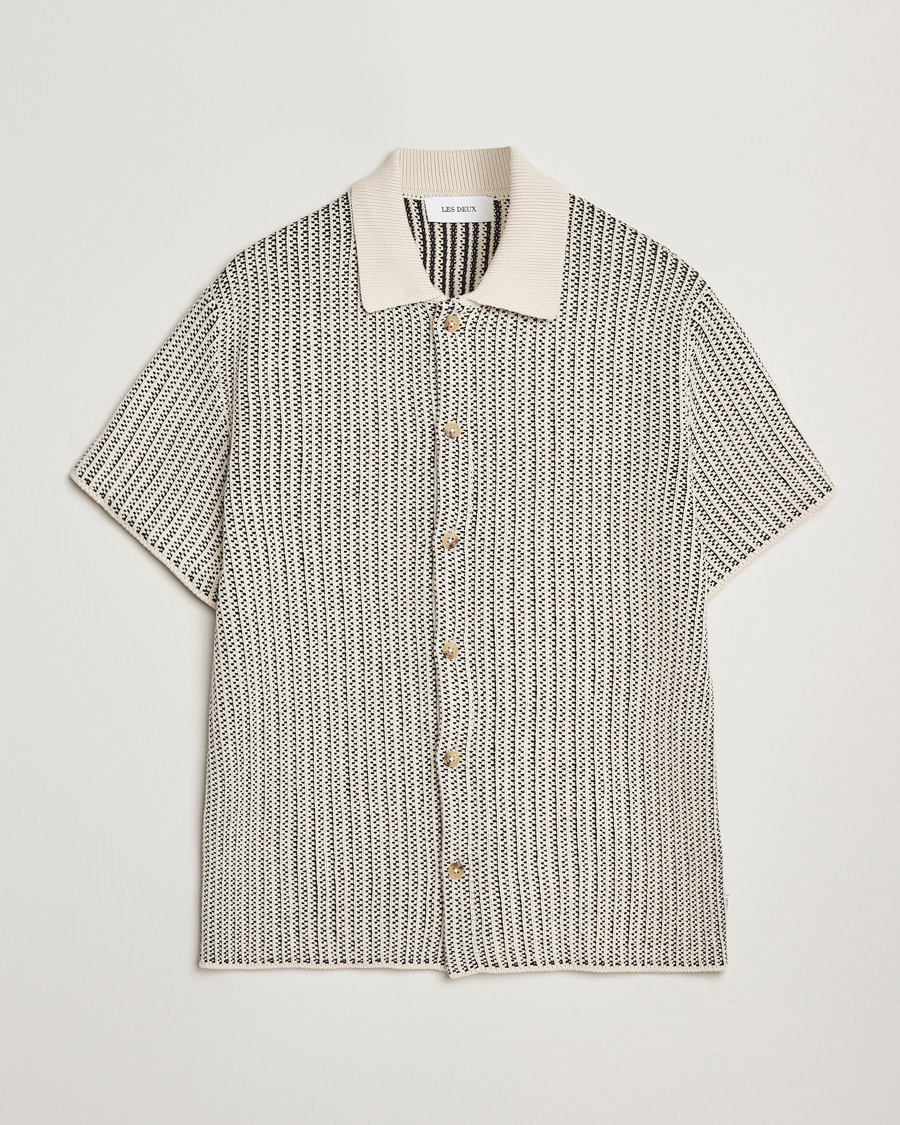 Mies | Kauluspaidat | LES DEUX | Easton Knitted Short Sleeve Shirt Ivory/Black