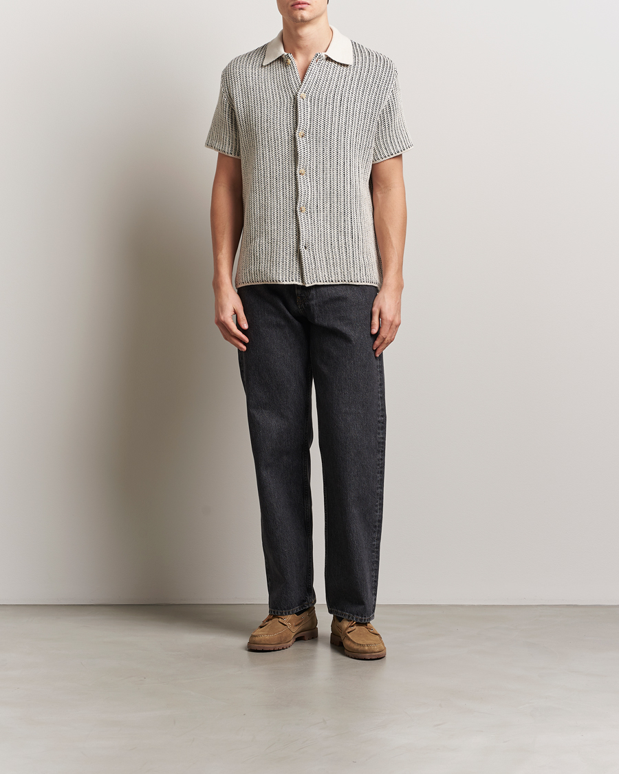 Mies | Kauluspaidat | LES DEUX | Easton Knitted Short Sleeve Shirt Ivory/Black