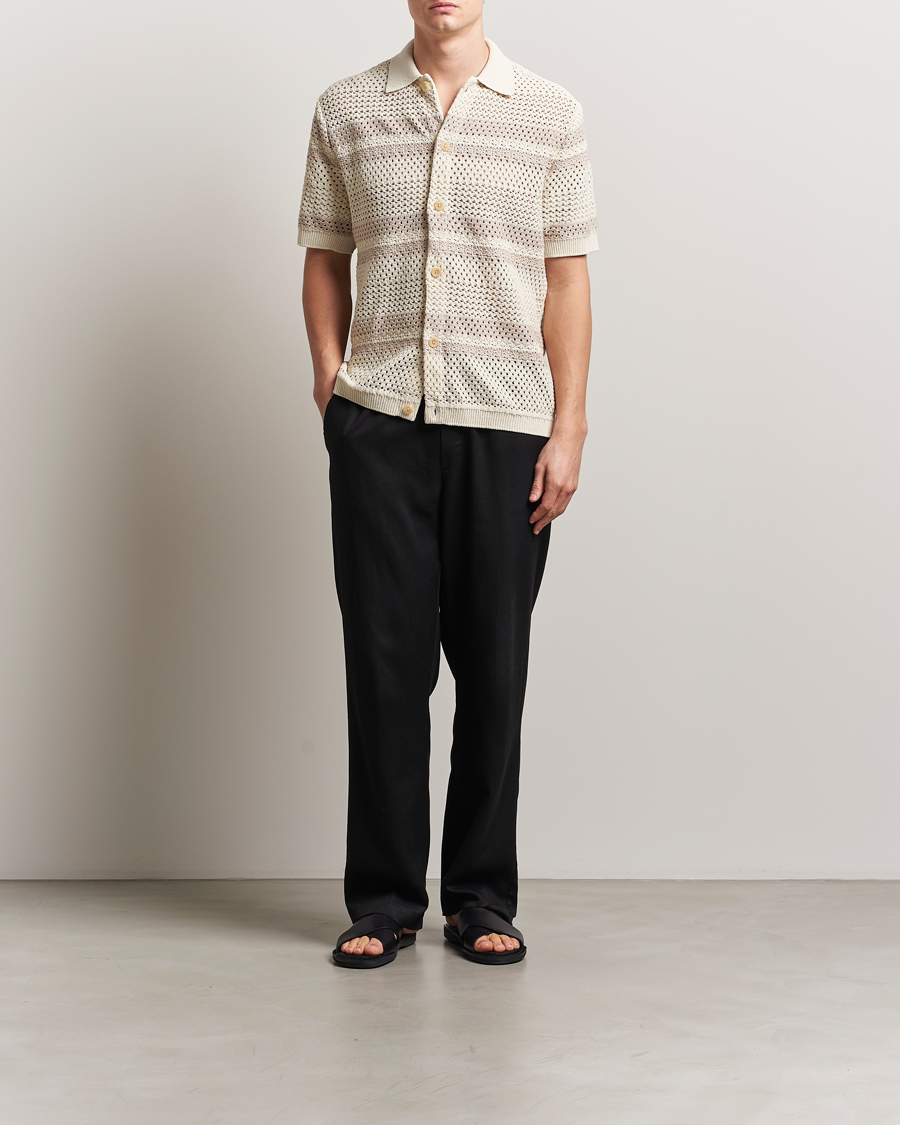Mies | Kauluspaidat | LES DEUX | Gianni Striped Knitted Short Sleeve Shirt Ivory