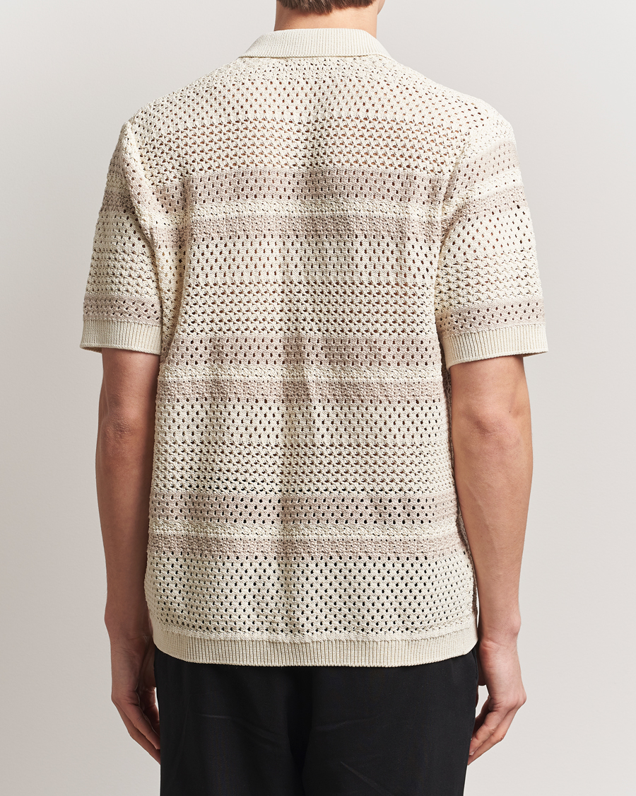 Mies | Kauluspaidat | LES DEUX | Gianni Striped Knitted Short Sleeve Shirt Ivory