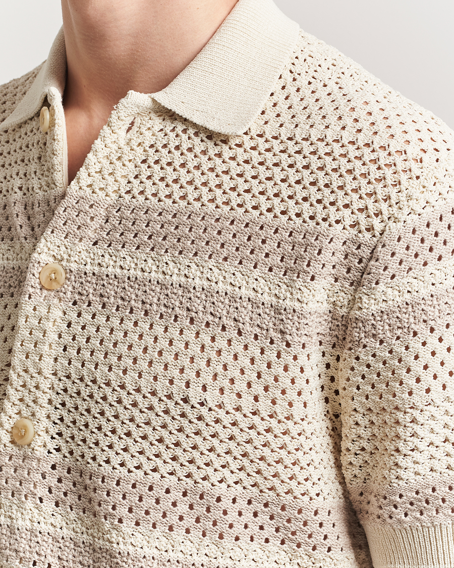 Mies | Kauluspaidat | LES DEUX | Gianni Striped Knitted Short Sleeve Shirt Ivory