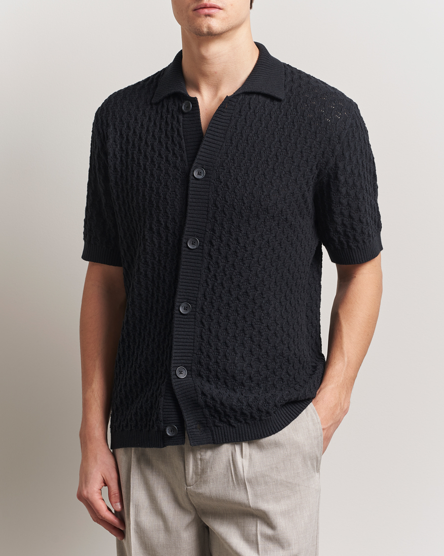 Mies | Kauluspaidat | LES DEUX | Gespertus Knitted Short Sleeve Shirt Black