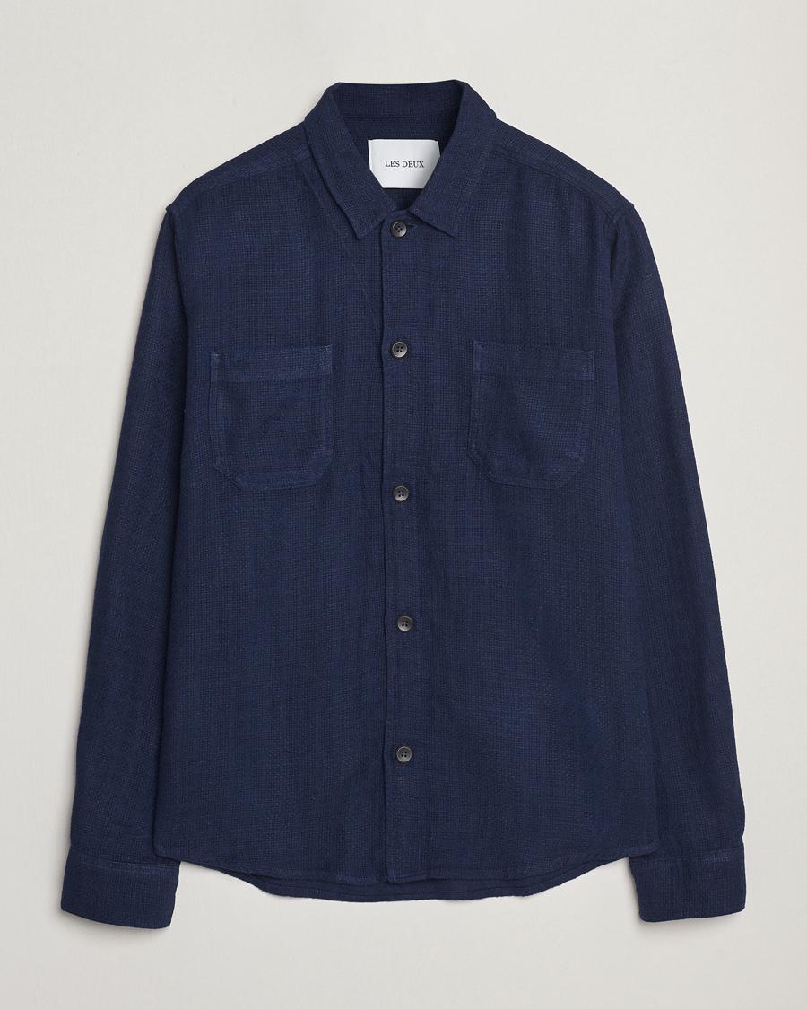 Mies | Kauluspaidat | LES DEUX | Hamilton Viscose/Linen Overshirt Navy