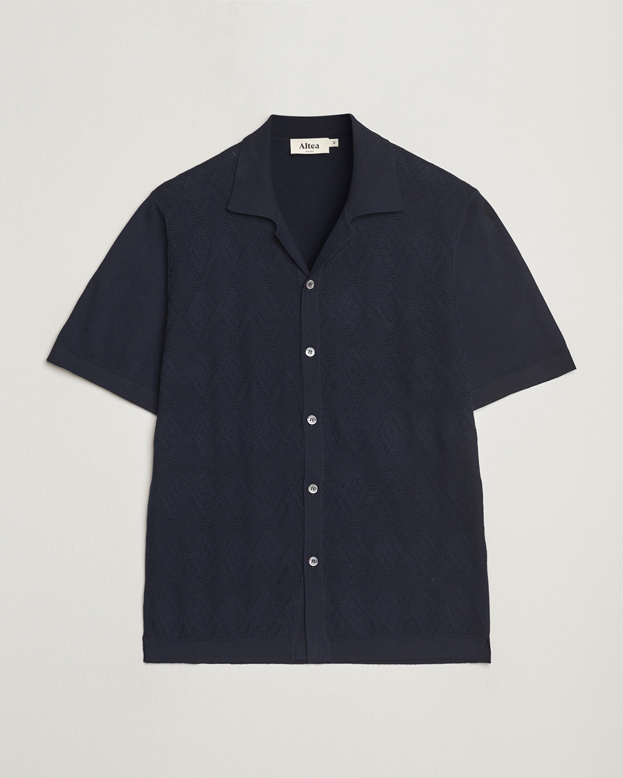 Mies | Kauluspaidat | Altea | Jacquard Knit Camp Shirt Navy