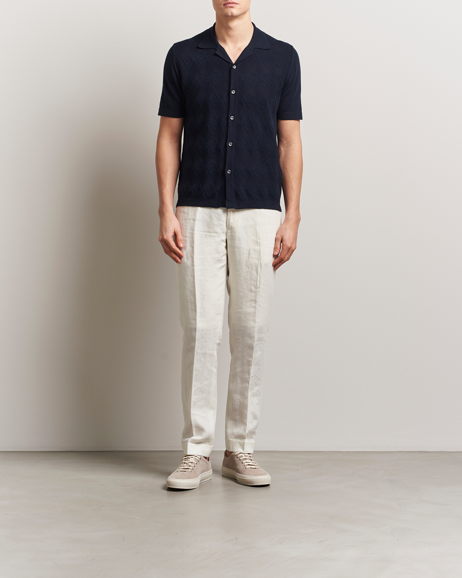 Mies | Kauluspaidat | Altea | Jacquard Knit Camp Shirt Navy