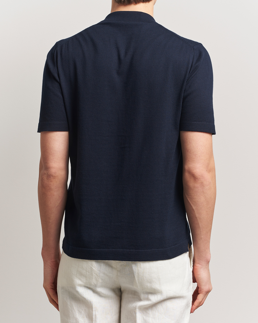 Mies | Kauluspaidat | Altea | Jacquard Knit Camp Shirt Navy