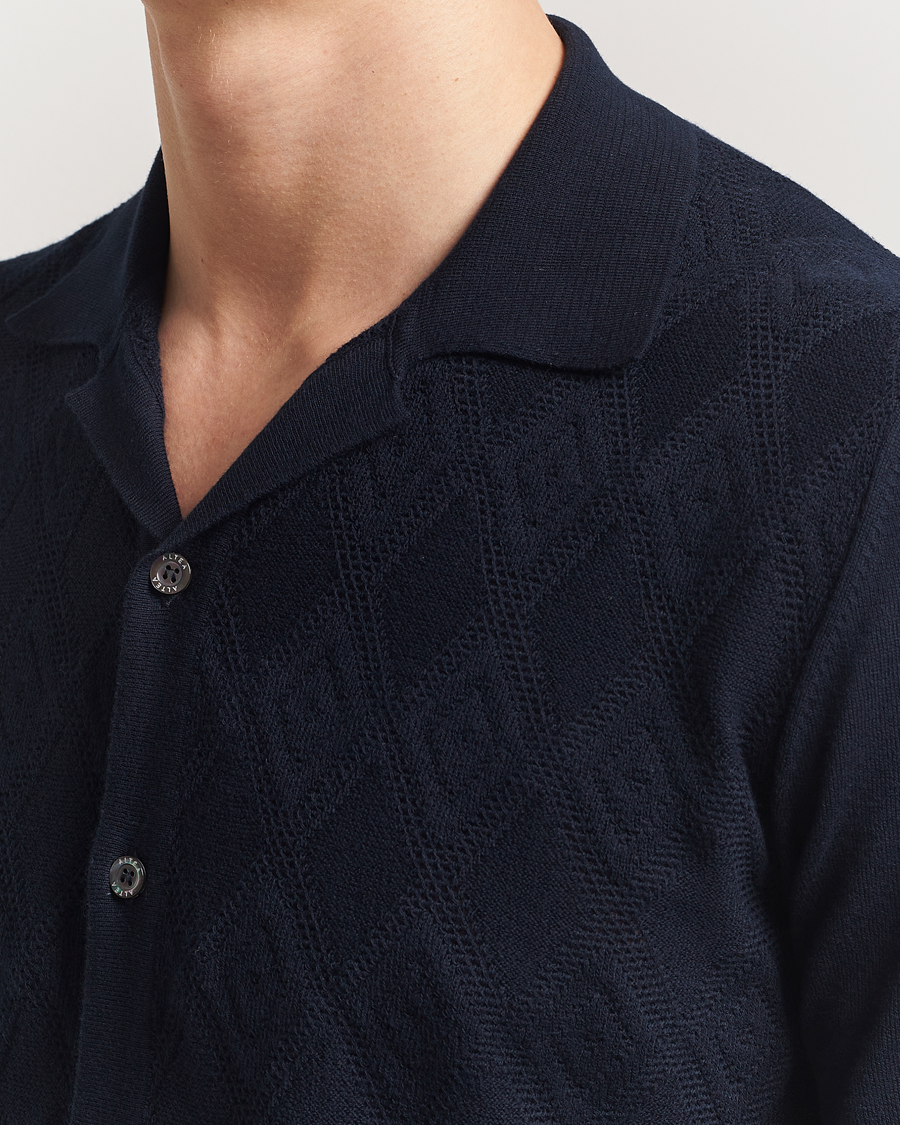Mies | Kauluspaidat | Altea | Jacquard Knit Camp Shirt Navy