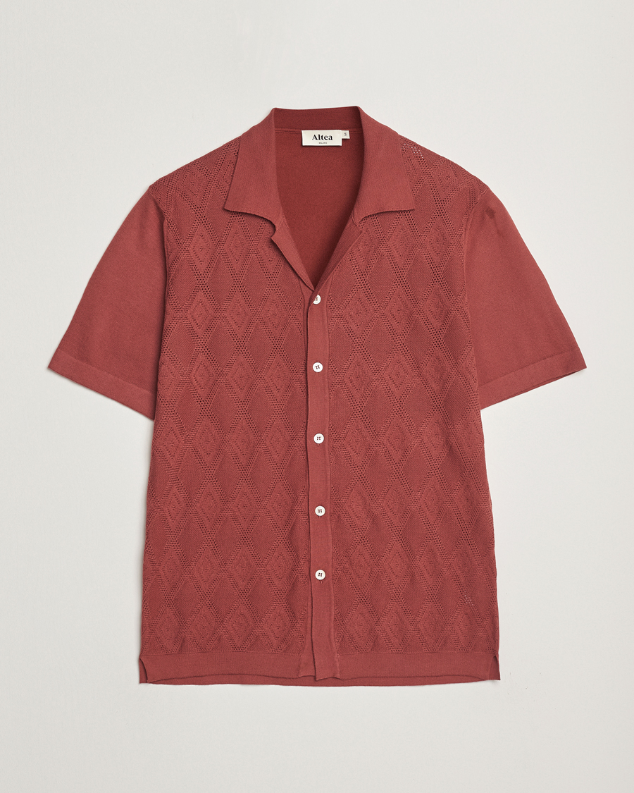 Mies | Kauluspaidat | Altea | Jacquard Knit Camp Shirt Burgundy