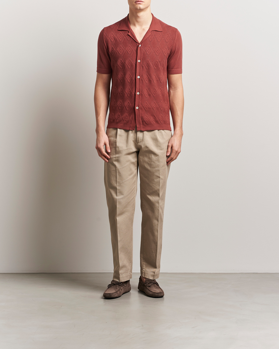 Mies | Kauluspaidat | Altea | Jacquard Knit Camp Shirt Burgundy