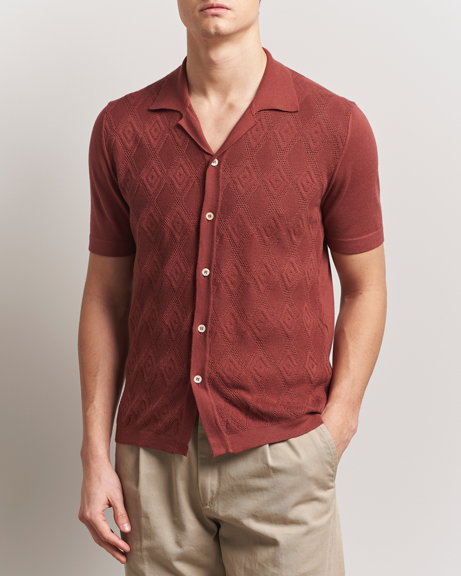 Mies | Kauluspaidat | Altea | Jacquard Knit Camp Shirt Burgundy