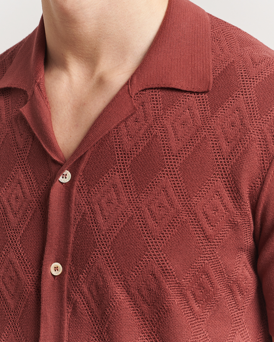 Mies | Kauluspaidat | Altea | Jacquard Knit Camp Shirt Burgundy