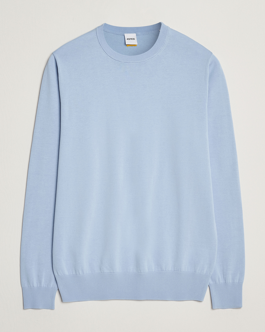Mies | Puserot | Aspesi | Rib Cotton Crew Neck Light Blue