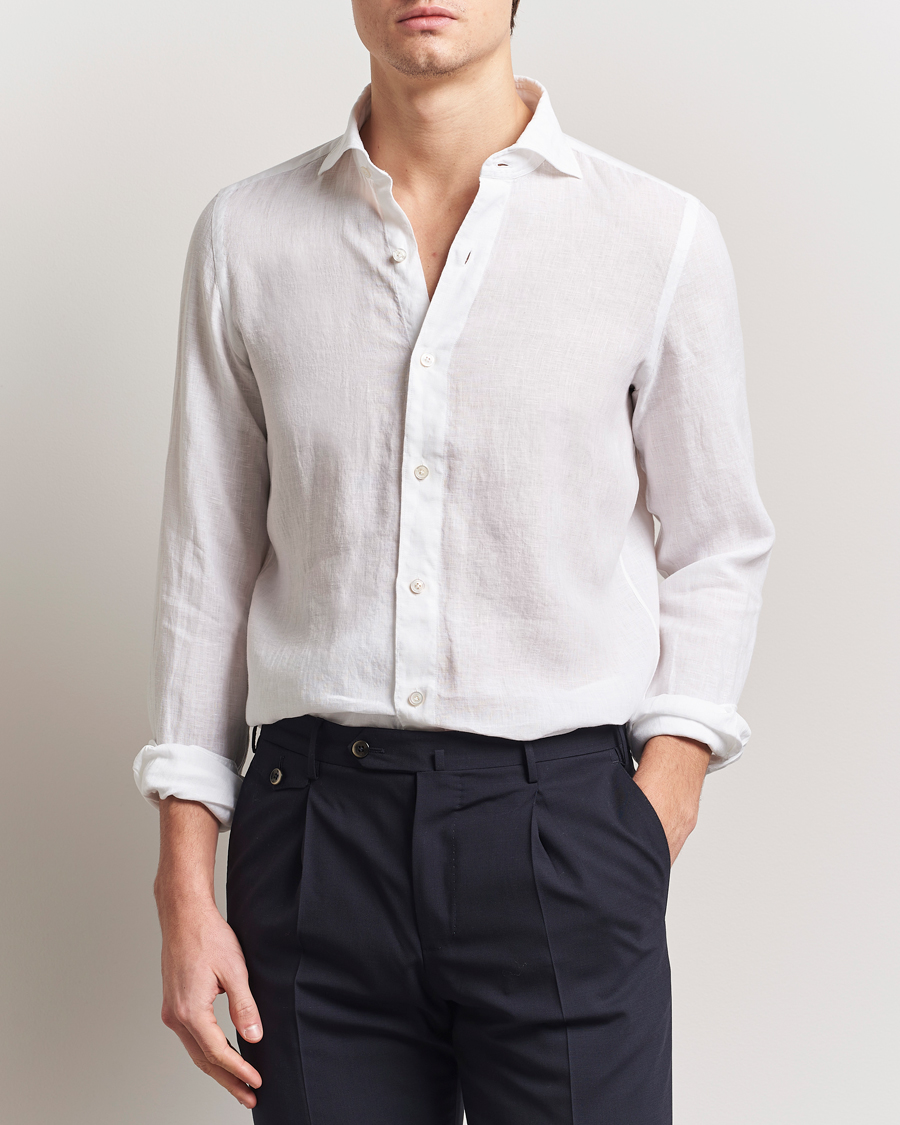 Mies | Kauluspaidat | Finamore Napoli | Gaeta Linen Shirt White
