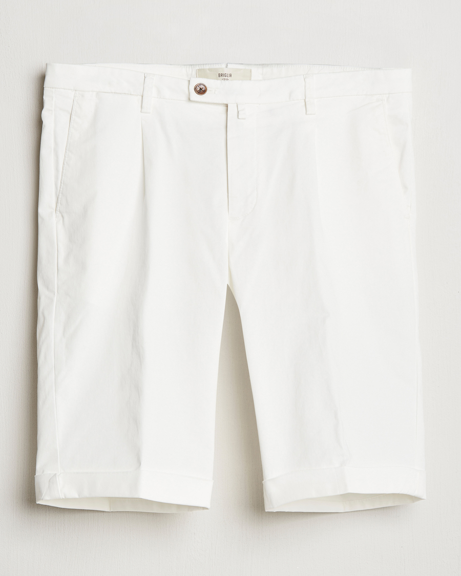 Mies | Shortsit | Briglia 1949 | Pleated Cotton Shorts White