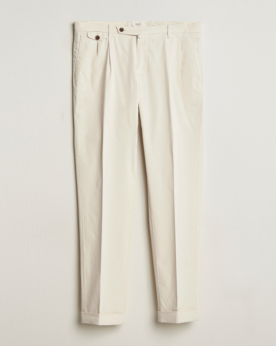 Mies | Housut | Briglia 1949 | Easy Fit Pleated Cotton Stretch Chino Cream