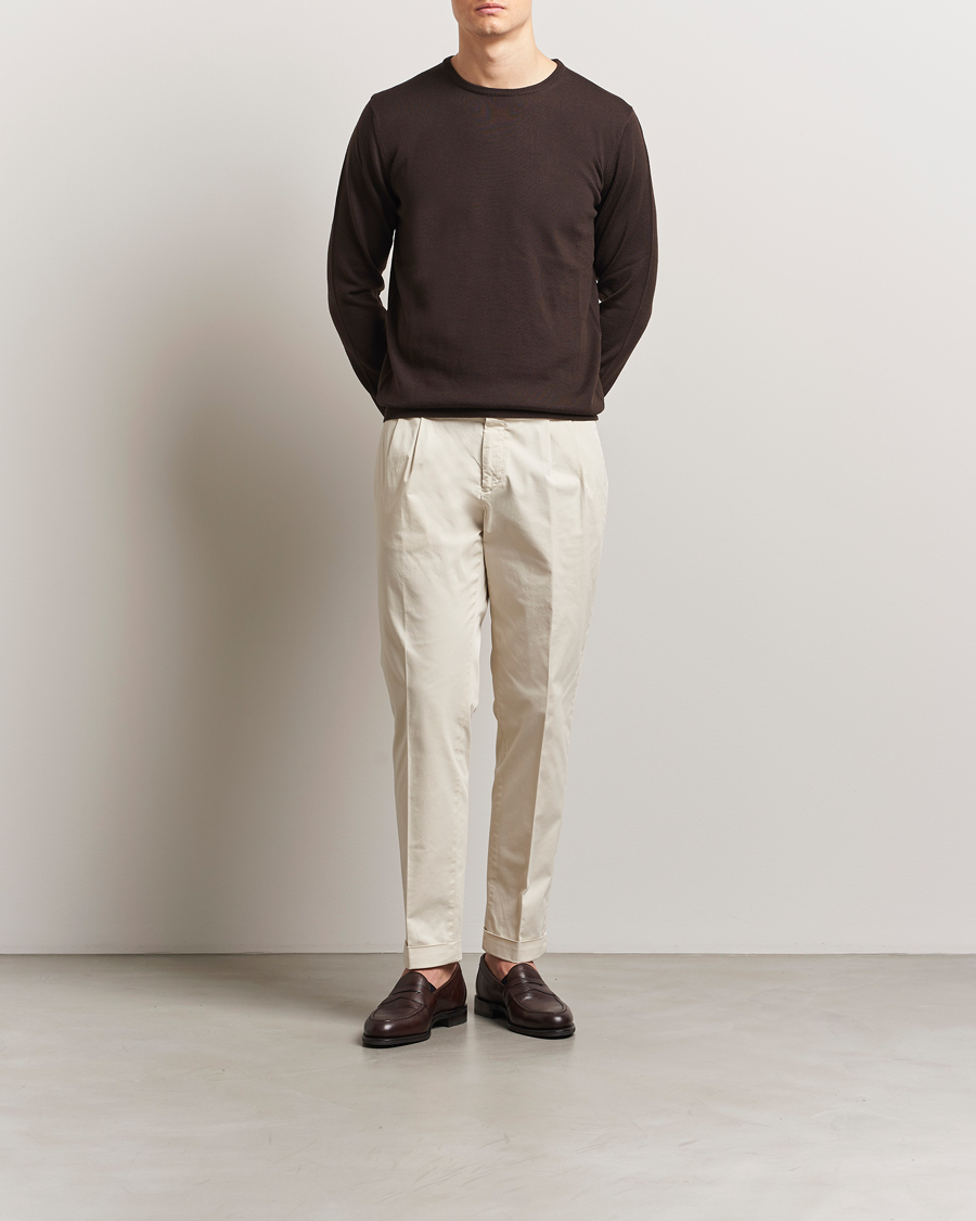 Mies | Housut | Briglia 1949 | Easy Fit Pleated Cotton Stretch Chino Cream