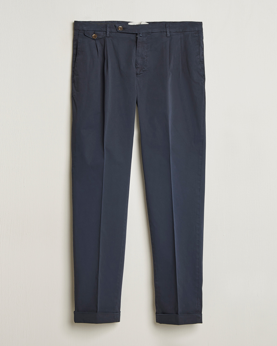 Mies | Housut | Briglia 1949 | Easy Fit Pleated Cotton Stretch Chino Navy