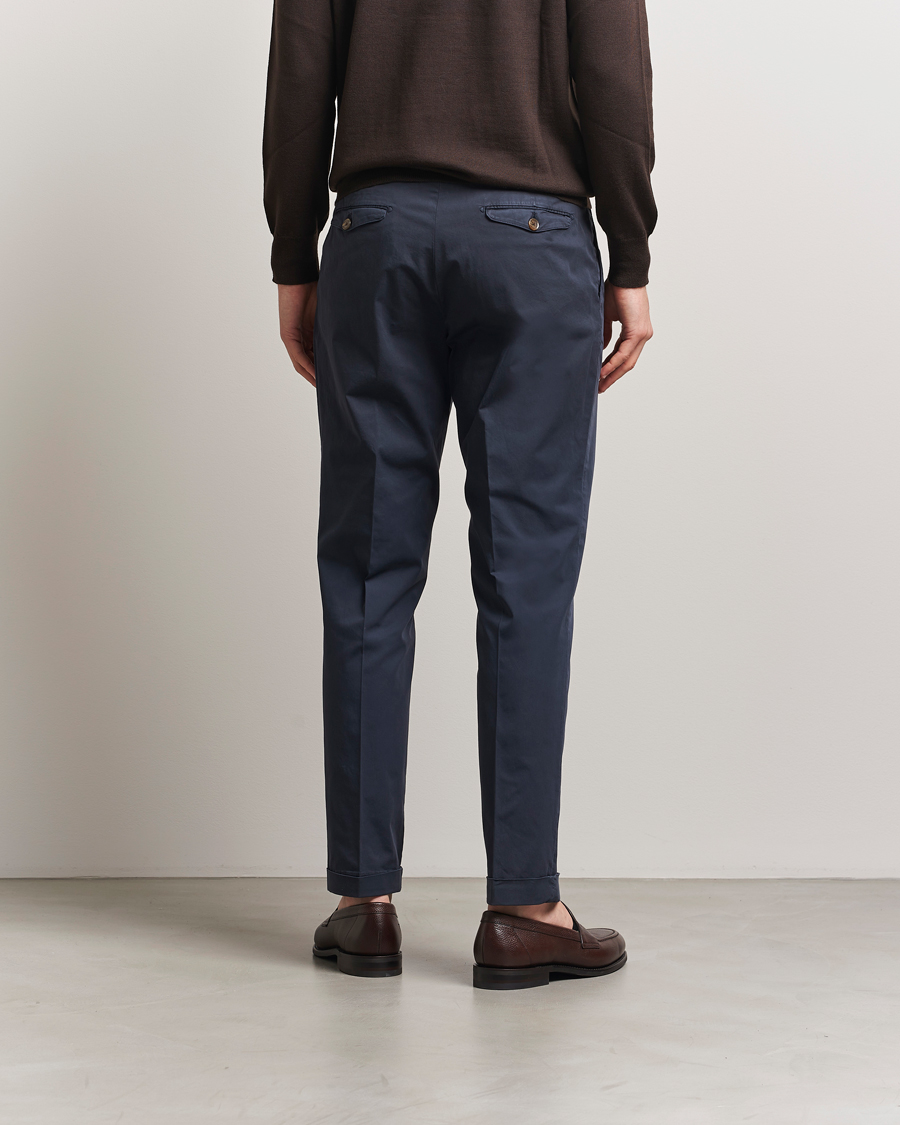 Mies | Housut | Briglia 1949 | Easy Fit Pleated Cotton Stretch Chino Navy