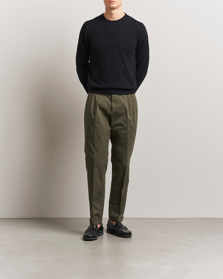 Mies | Housut | Briglia 1949 | Easy Fit Pleated Cotton Stretch Chino Olive