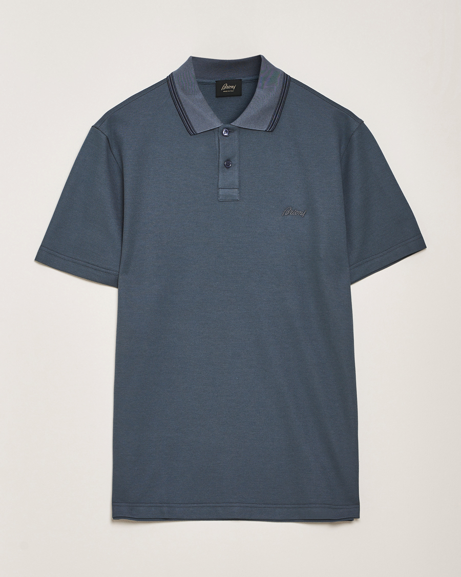 Mies | Pikeet | Brioni | Short Sleeve Cotton Piquet Polo Green