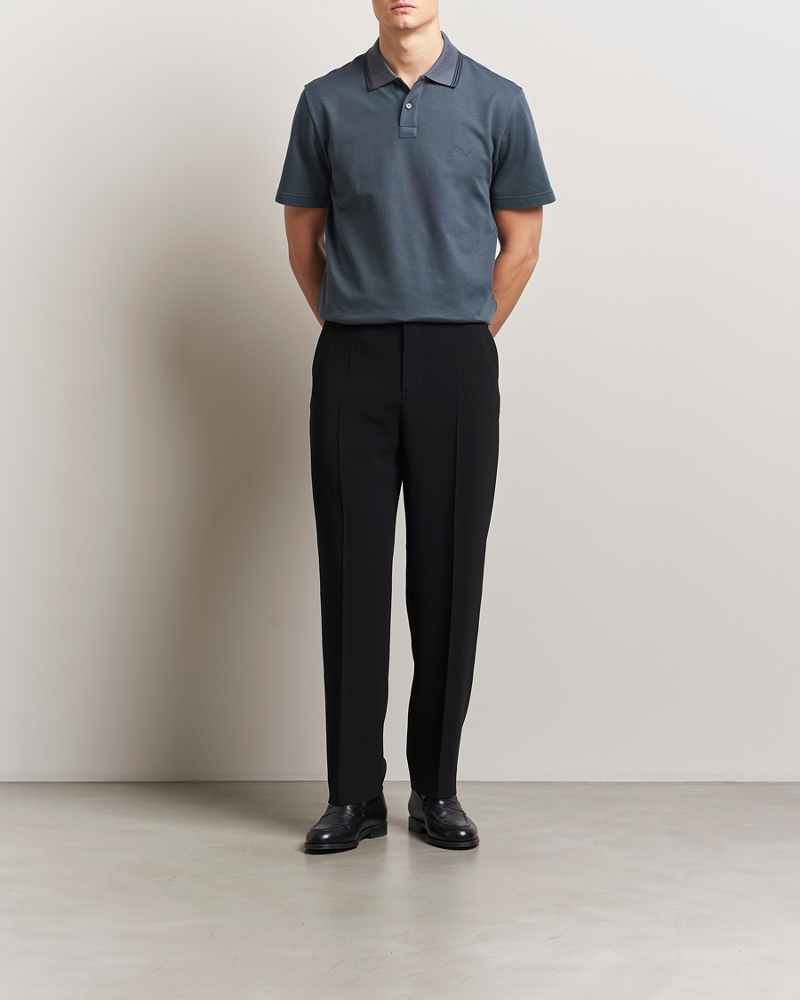 Mies | Pikeet | Brioni | Short Sleeve Cotton Piquet Polo Green