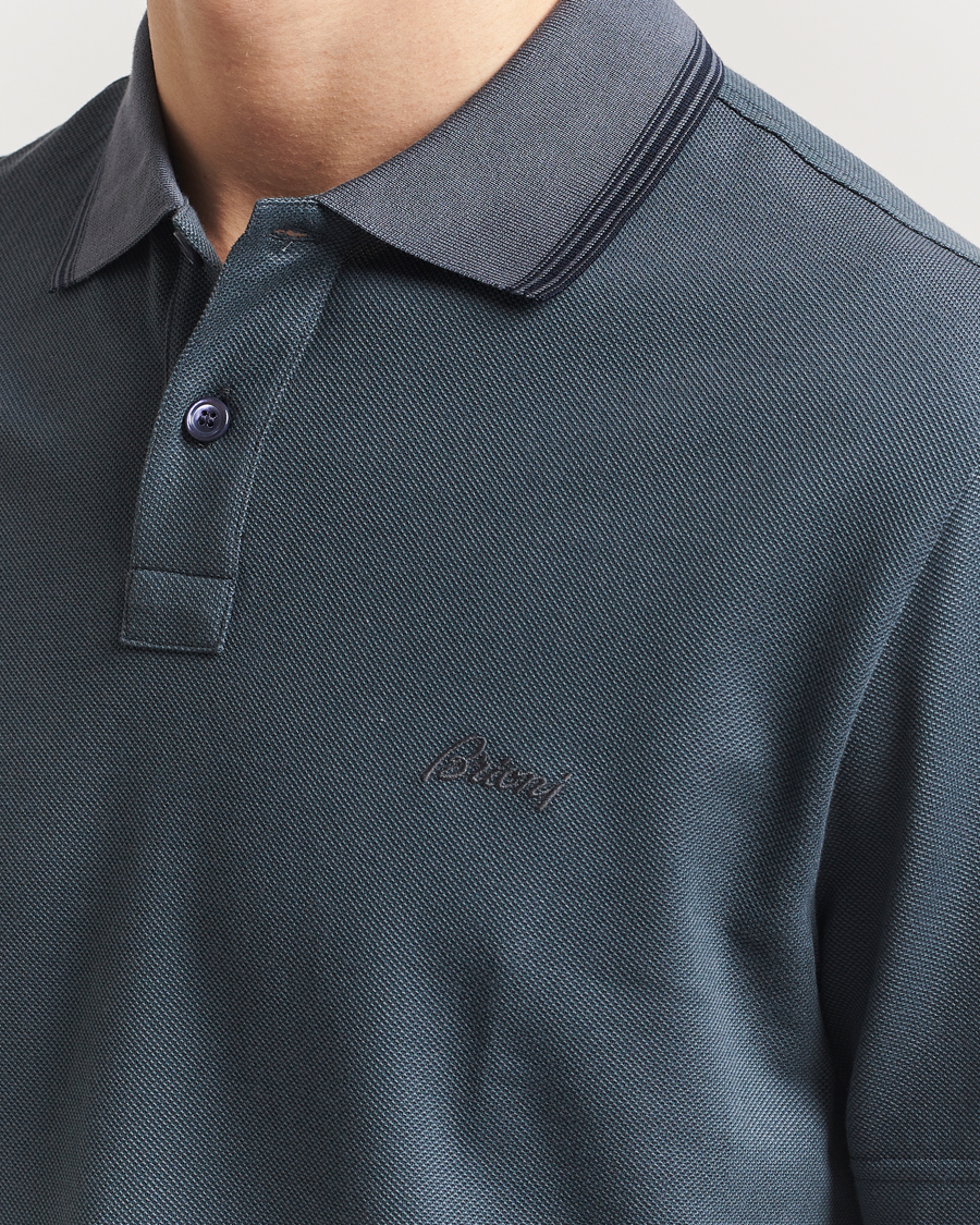 Mies | Pikeet | Brioni | Short Sleeve Cotton Piquet Polo Green