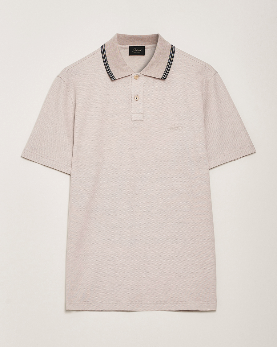 Mies | Pikeet | Brioni | Short Sleeve Cotton Piquet Polo Beige
