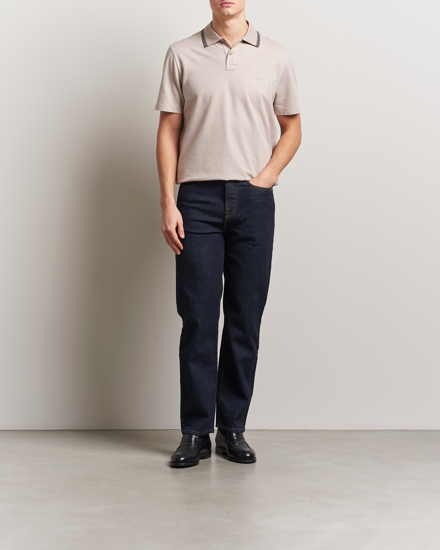 Mies | Pikeet | Brioni | Short Sleeve Cotton Piquet Polo Beige
