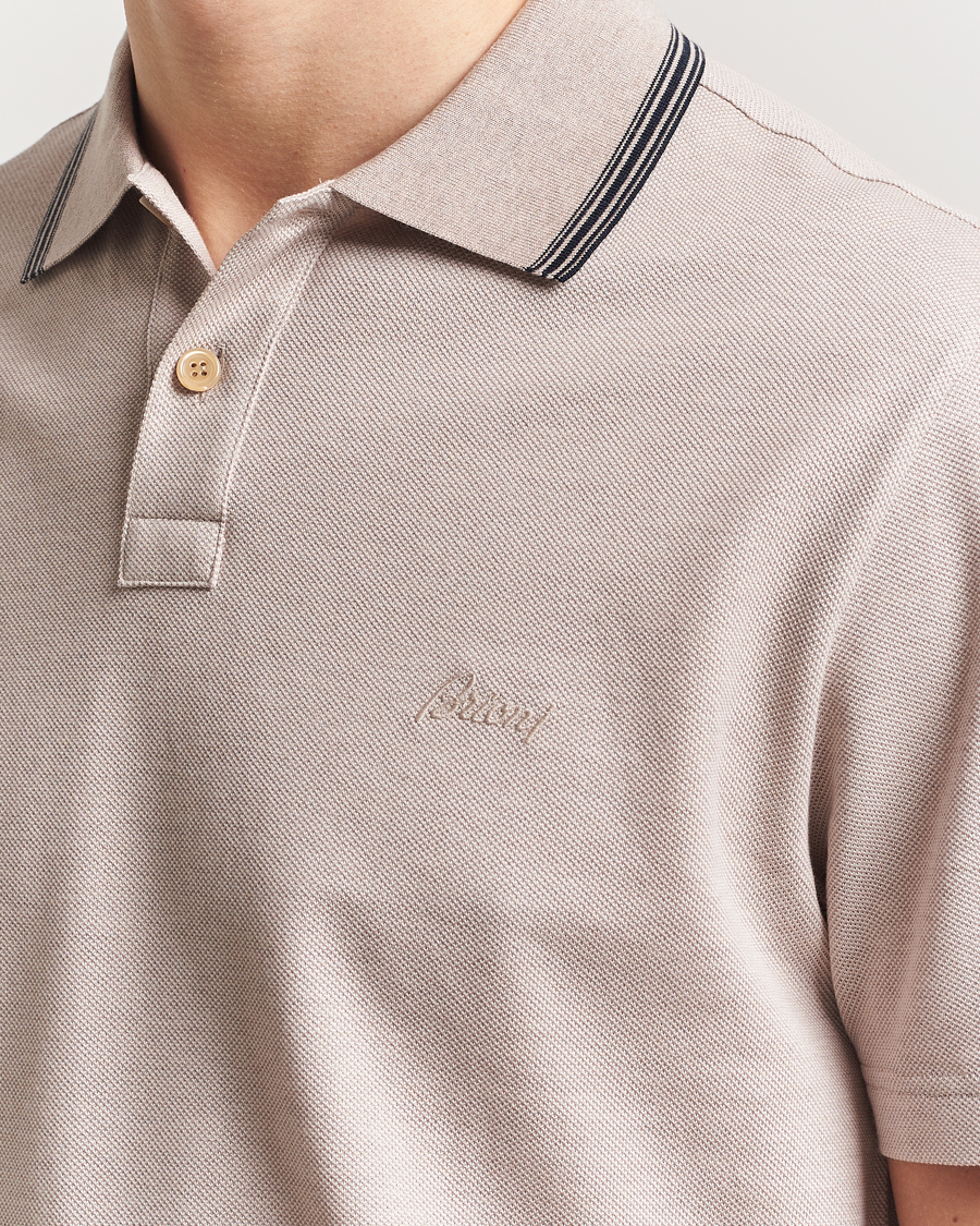 Mies | Pikeet | Brioni | Short Sleeve Cotton Piquet Polo Beige