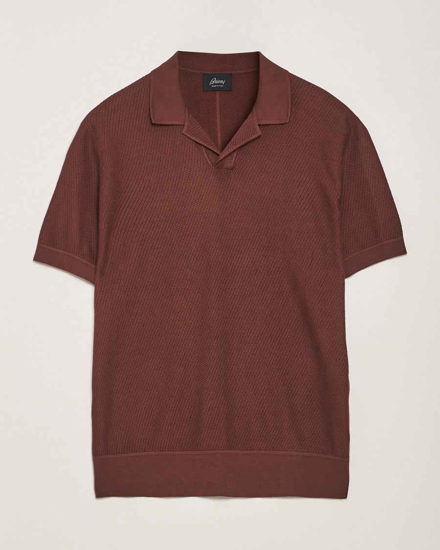 Mies | Pikeet | Brioni | Short Sleeve Sea Island Knitted Polo Brown