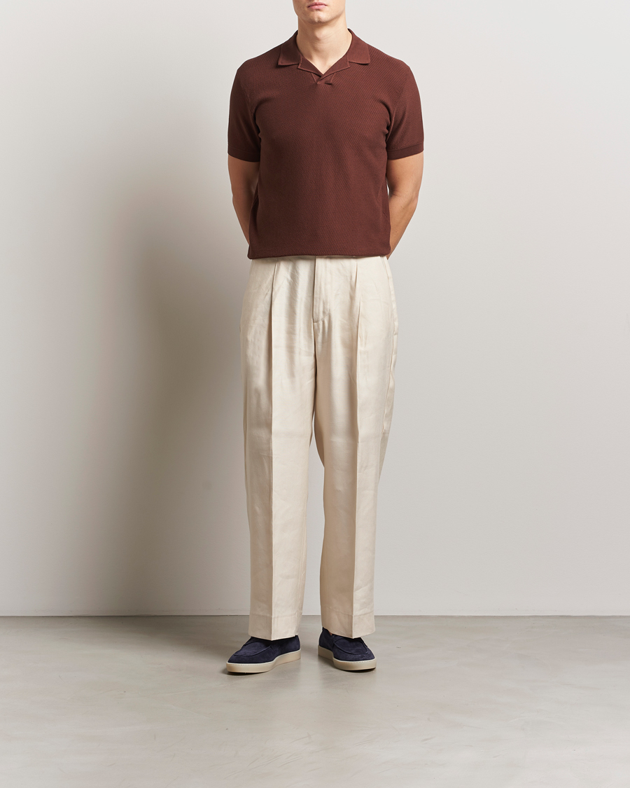Mies | Pikeet | Brioni | Short Sleeve Sea Island Knitted Polo Brown