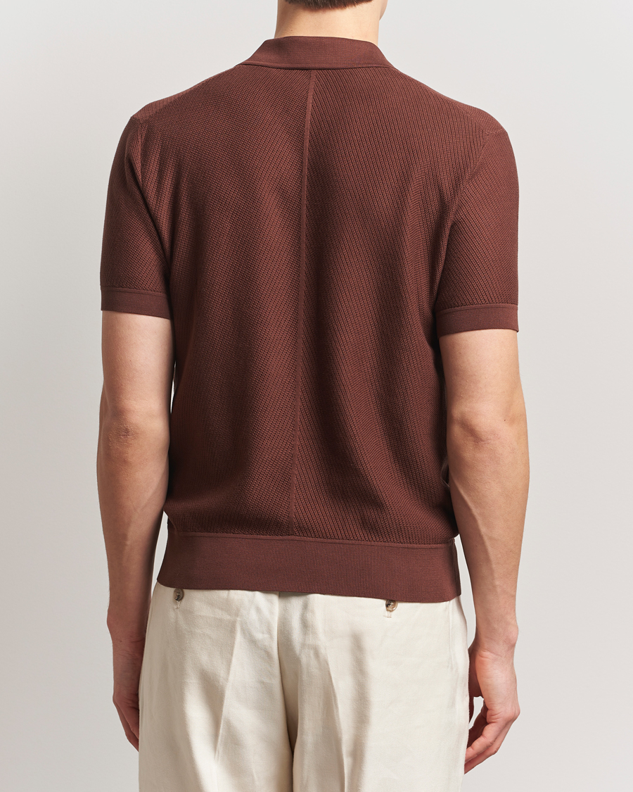 Mies | Pikeet | Brioni | Short Sleeve Sea Island Knitted Polo Brown