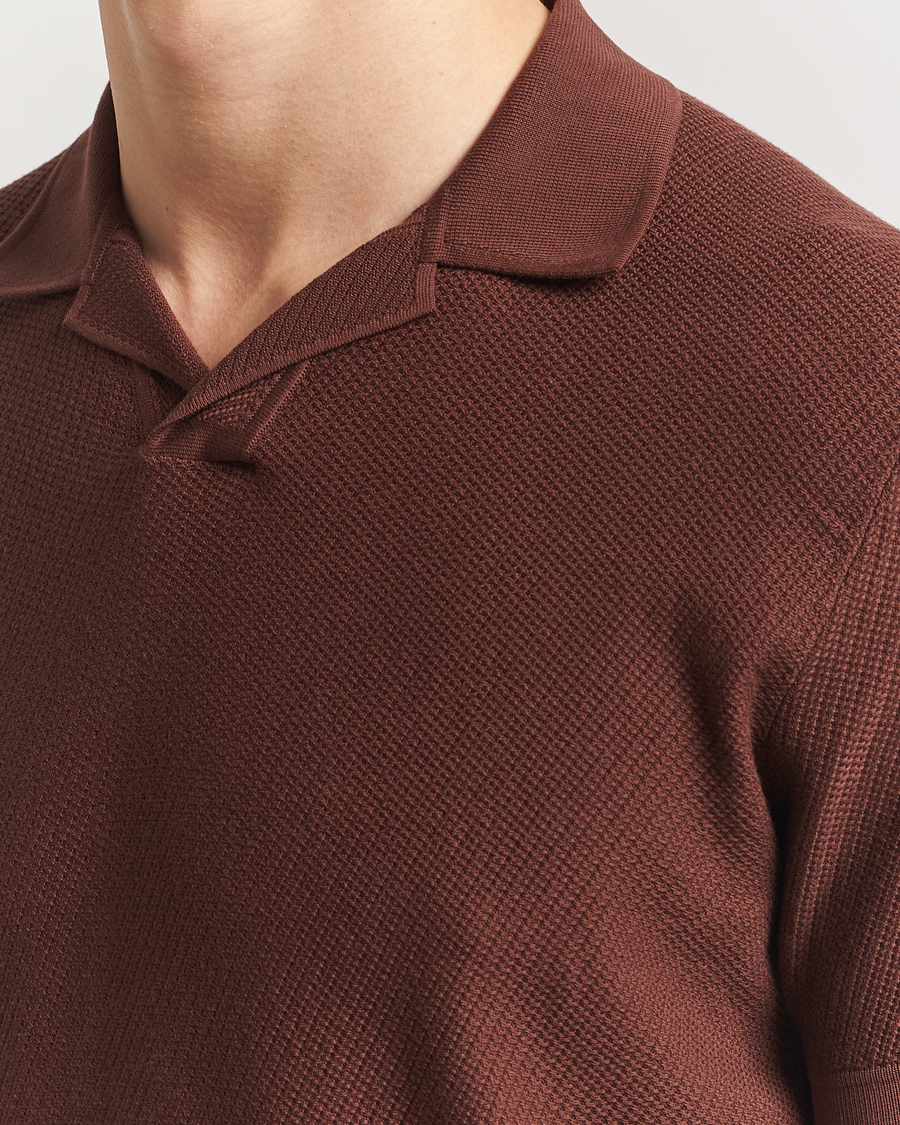 Mies | Pikeet | Brioni | Short Sleeve Sea Island Knitted Polo Brown