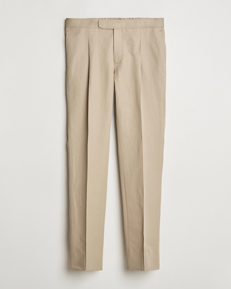 Mies | Housut | Brioni | Cotton/Linen Pleated Trousers Beige