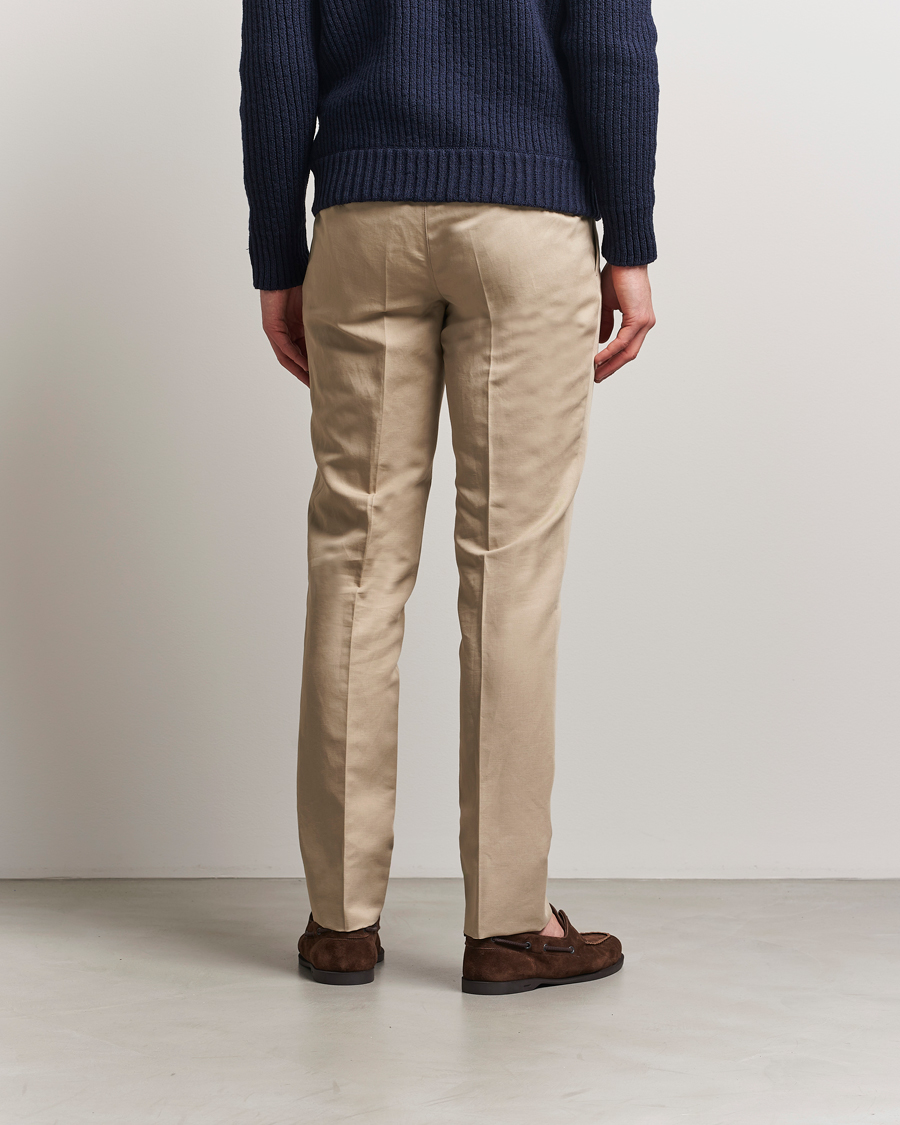 Mies | Housut | Brioni | Cotton/Linen Pleated Trousers Beige