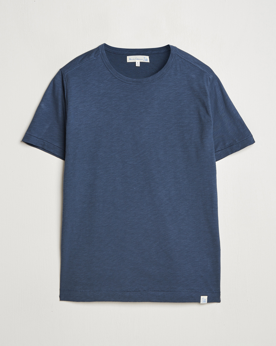 Mies | T-paidat | Merz b. Schwanen | Organic Pima Cotton Slub Crew Neck T-Shirt Denim Blue