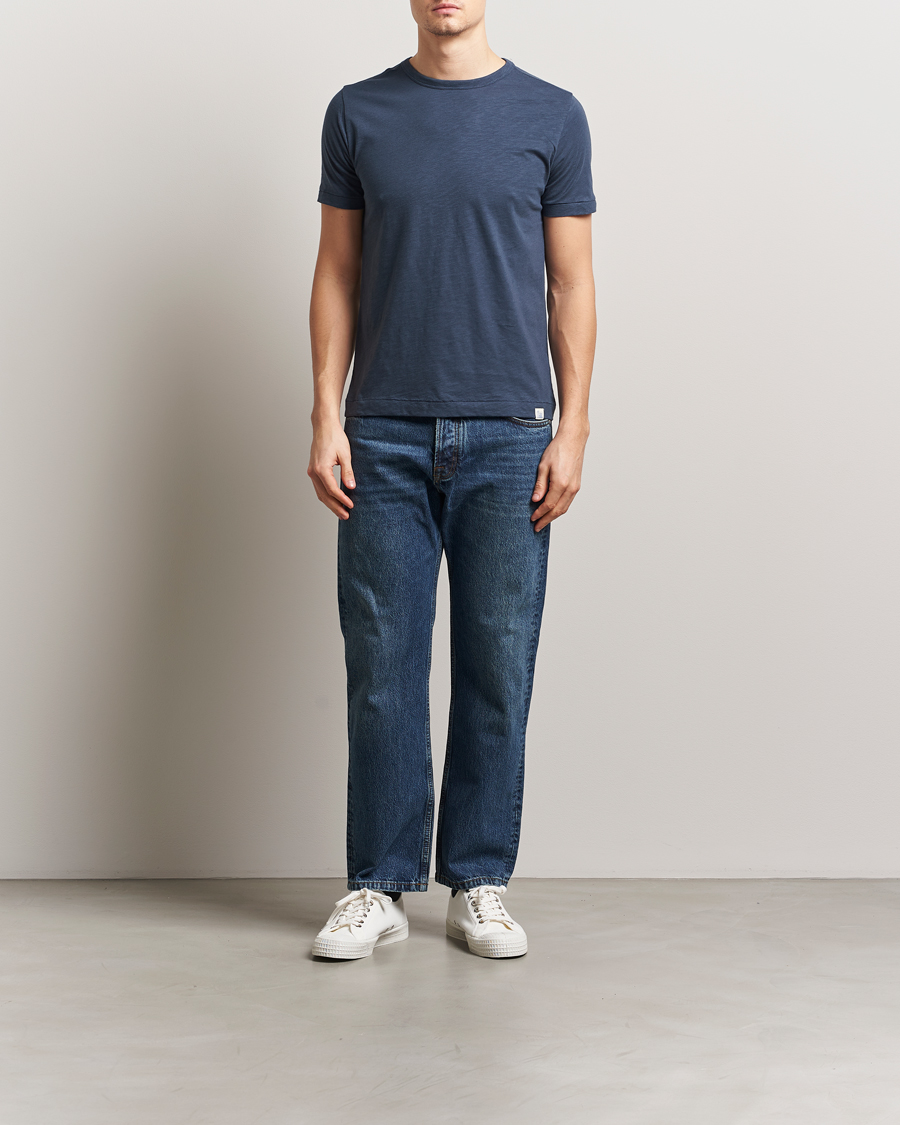 Mies | T-paidat | Merz b. Schwanen | Organic Pima Cotton Slub Crew Neck T-Shirt Denim Blue