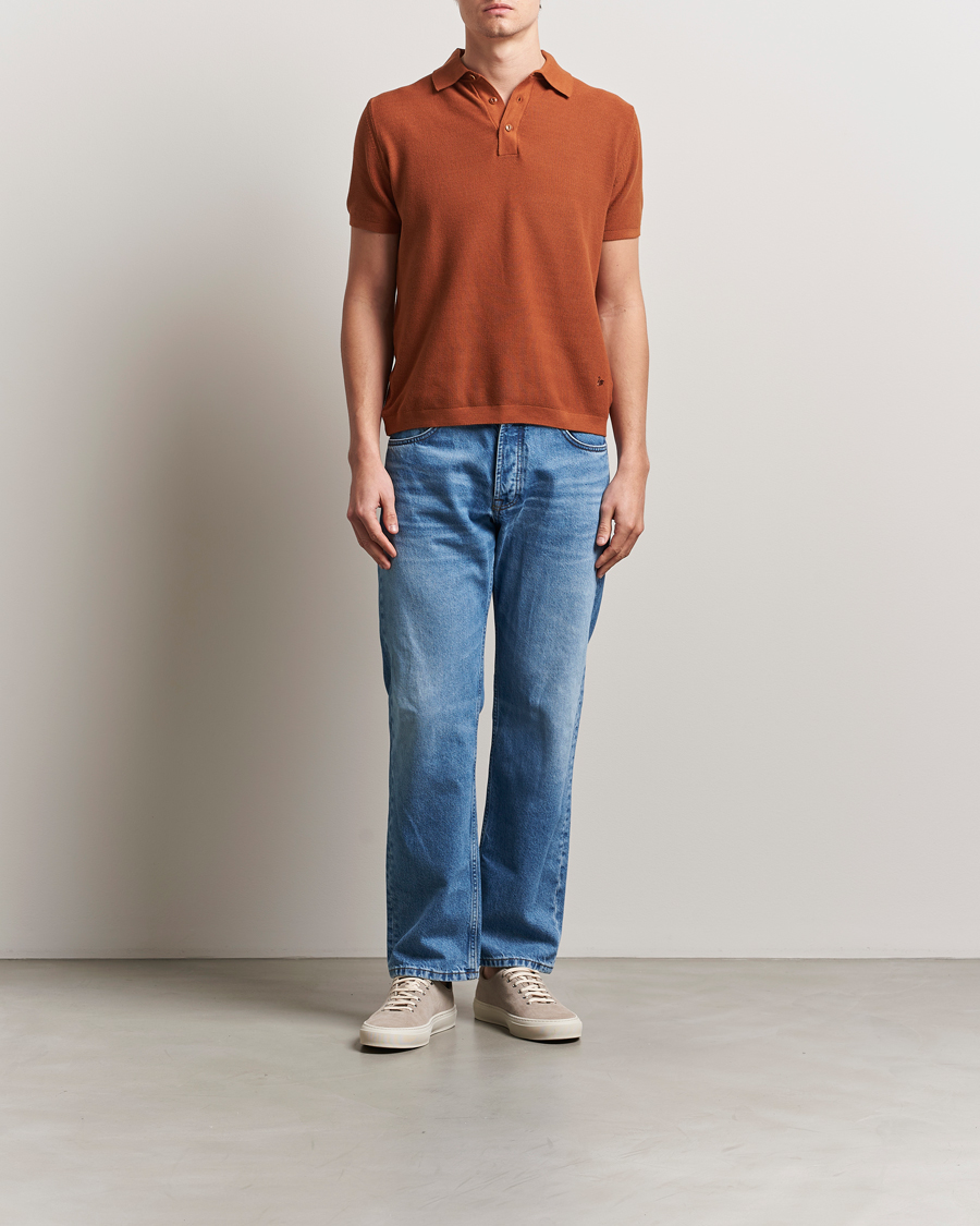 Mies | Pikeet | Merz b. Schwanen | Relaxed Fit Knitted Polo Caramel