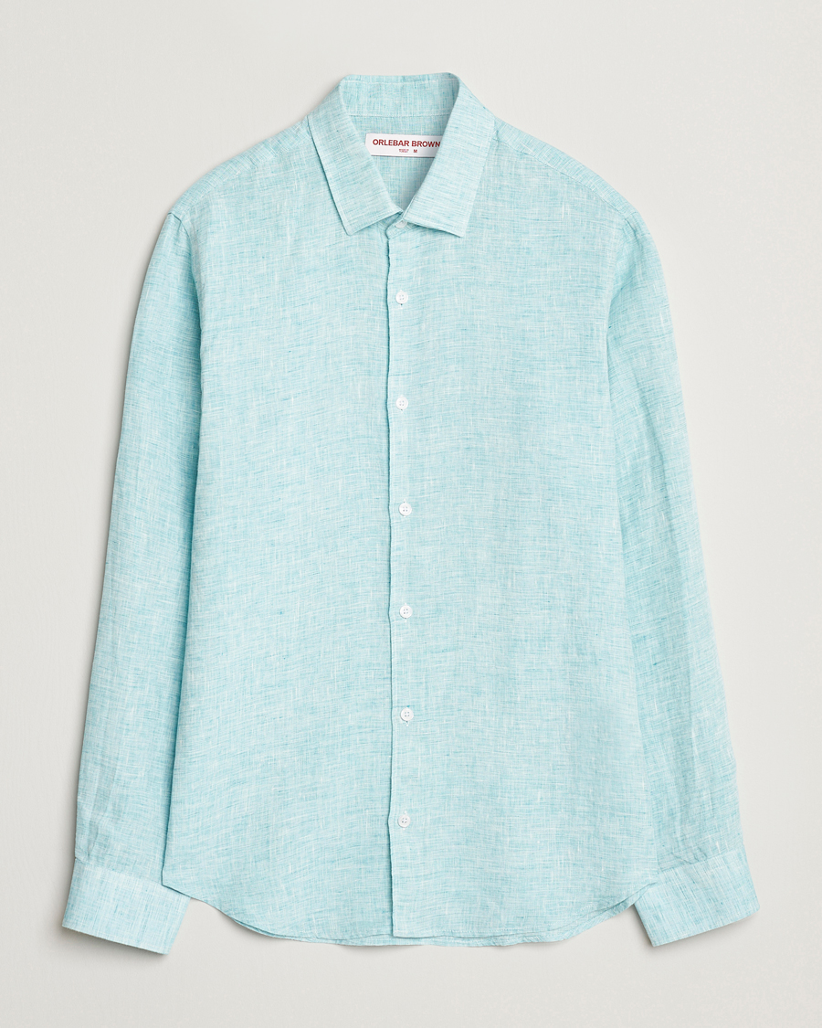 Mies | Kauluspaidat | Orlebar Brown | Giles Long Sleeve Linen Shirt Aqua Blue/White