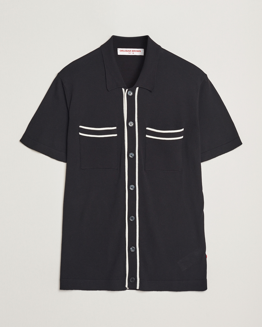 Mies | Kauluspaidat | Orlebar Brown | Keeling Silk/Cotton Knitted Shirt Black/White Sand