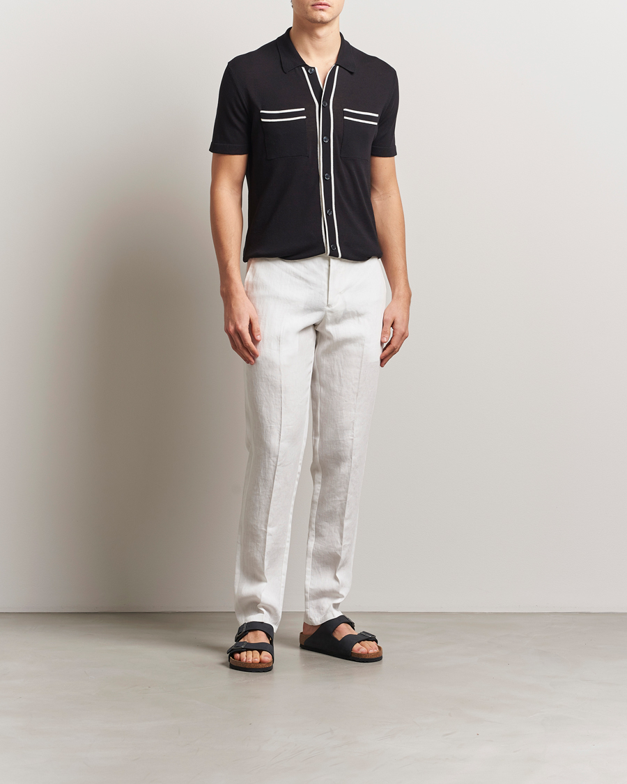 Mies | Kauluspaidat | Orlebar Brown | Keeling Silk/Cotton Knitted Shirt Black/White Sand