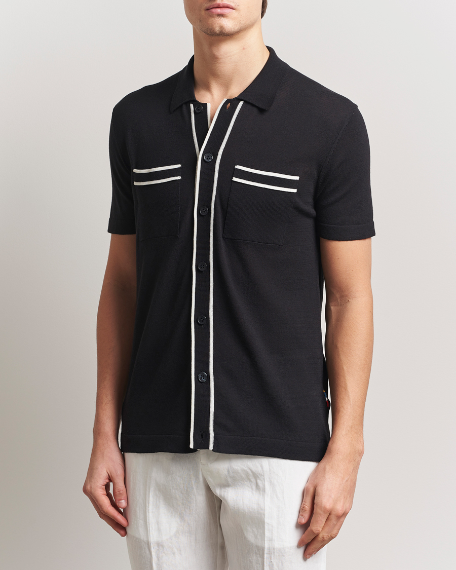 Mies | Kauluspaidat | Orlebar Brown | Keeling Silk/Cotton Knitted Shirt Black/White Sand